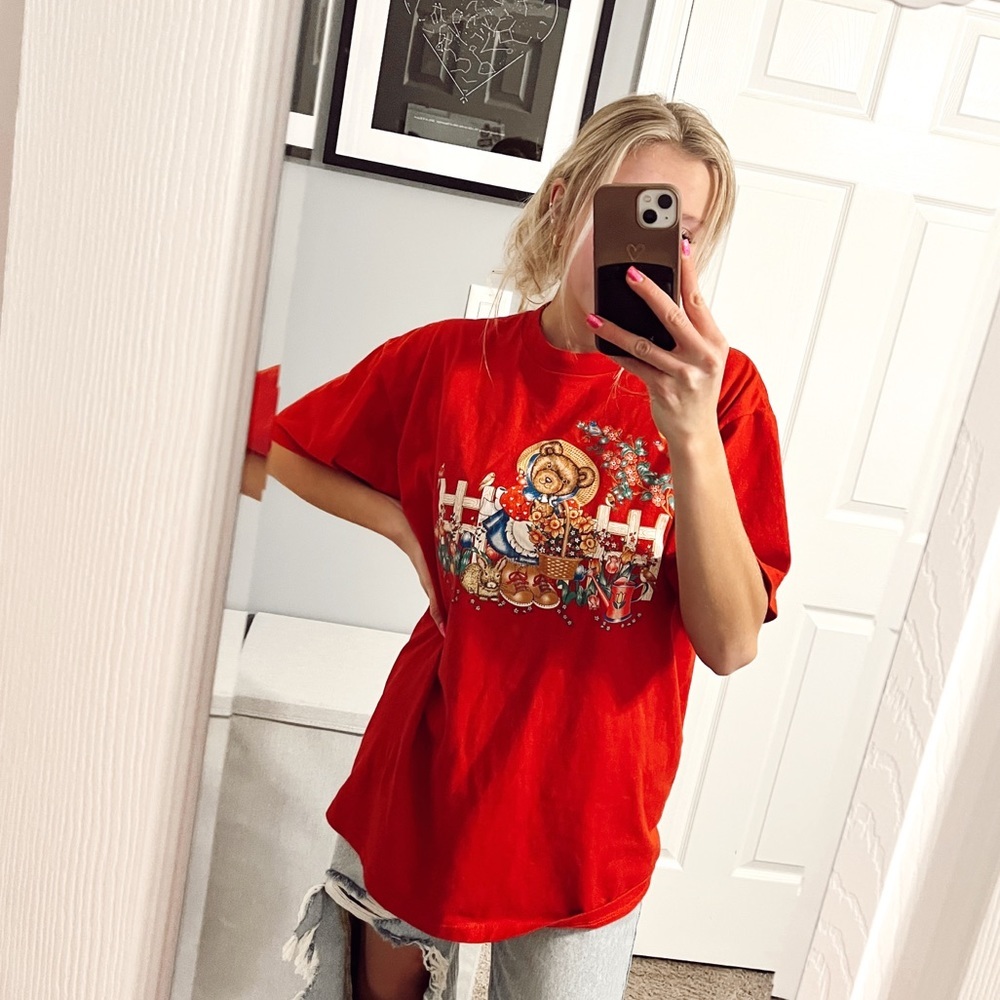 Vintage Gardening Bear Red T shirt